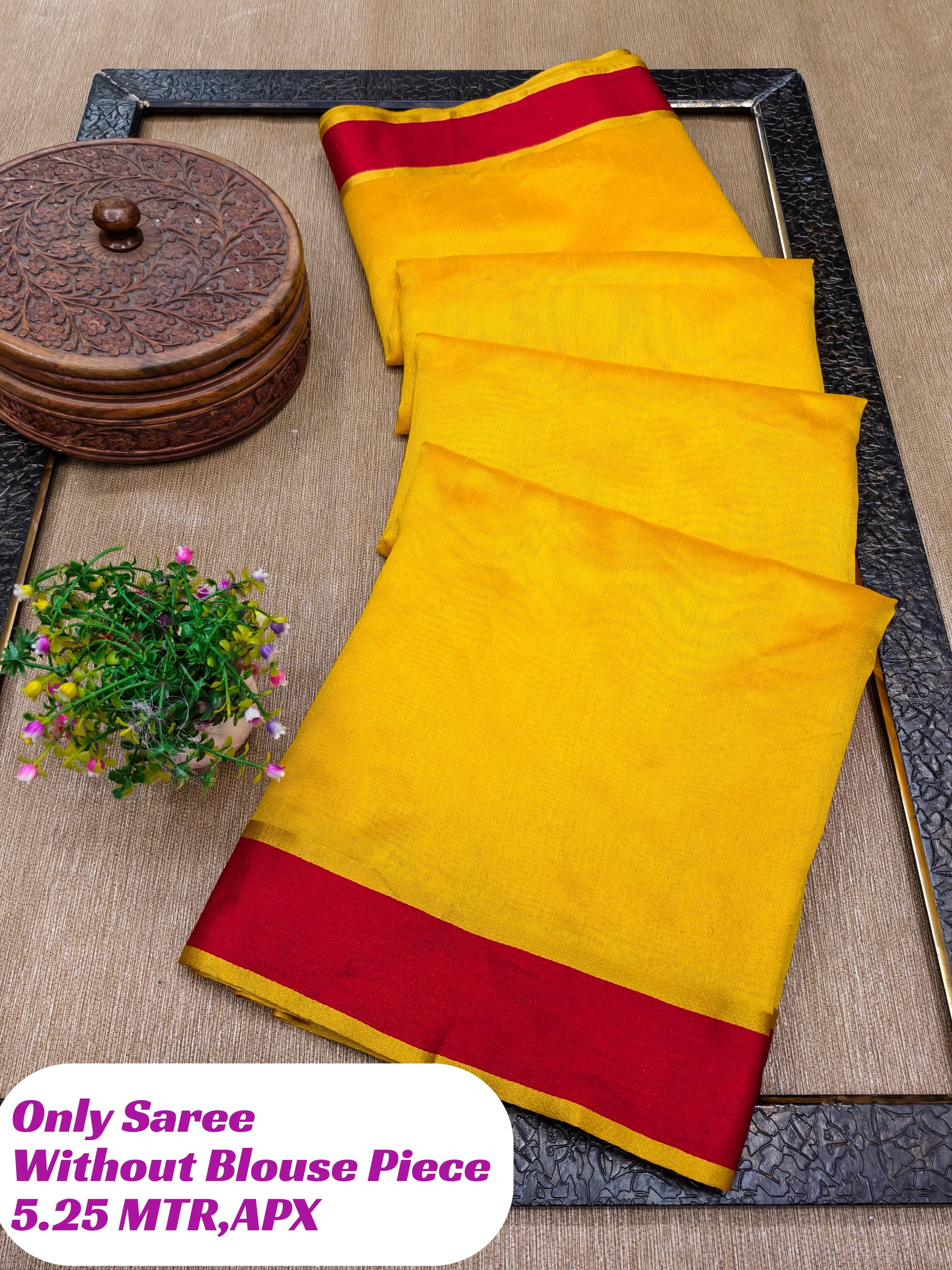     			Maayro Cotton Blend Solid Regular Saree Without Blouse Piece ( Yellow )