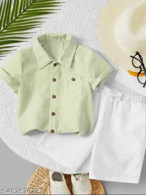 Ocvito Pack of 1 Baby Boys Cotton Blend Shirt & Shorts Set ( Sea Green )