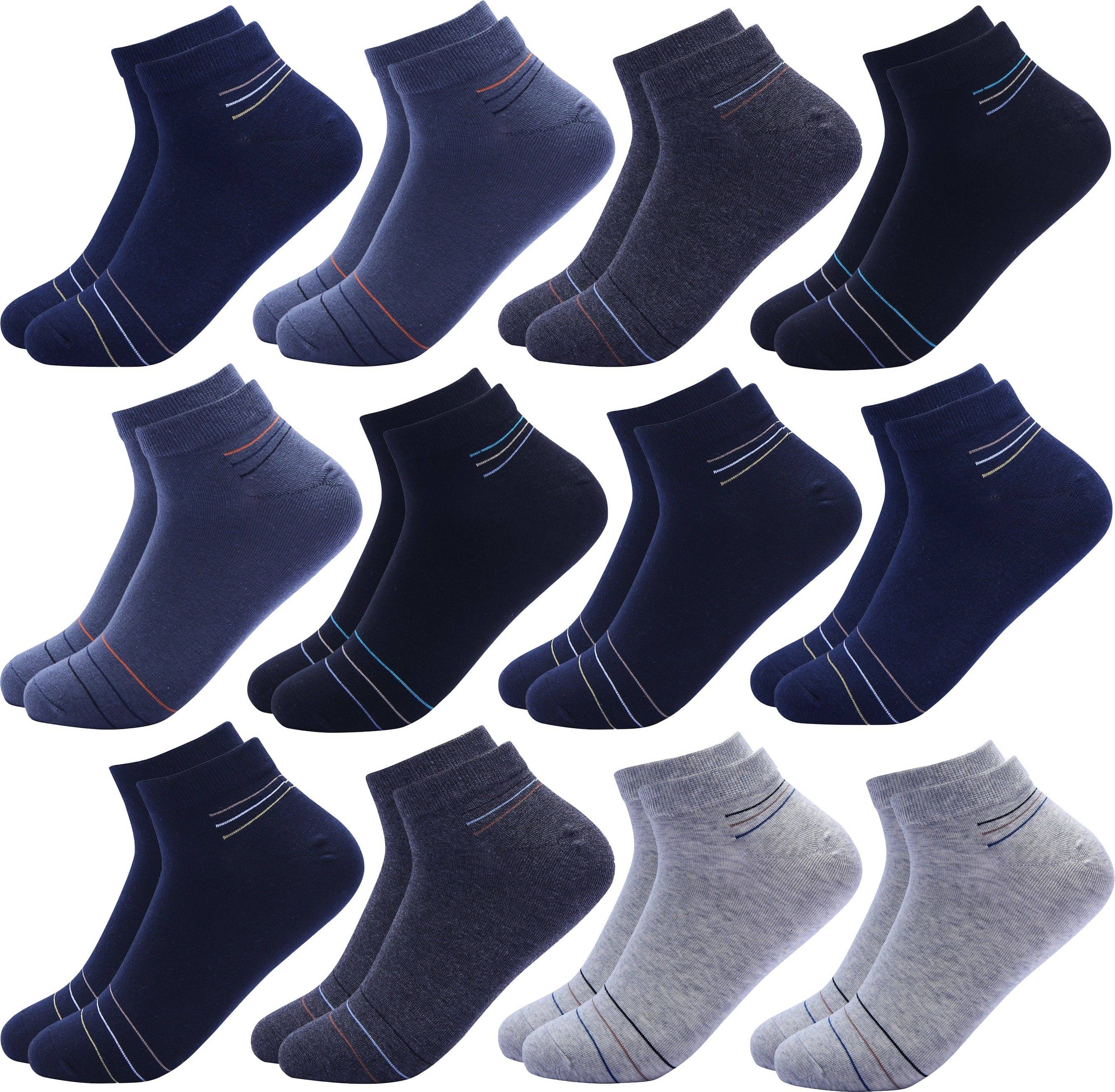 PLIMA Pack of 12 Men's Cotton Blend Ankle Length Socks ( Multicolor )     			PLIMA Pack of 12 Men's Cotton Blend Ankle Length Socks ( Multicolor )