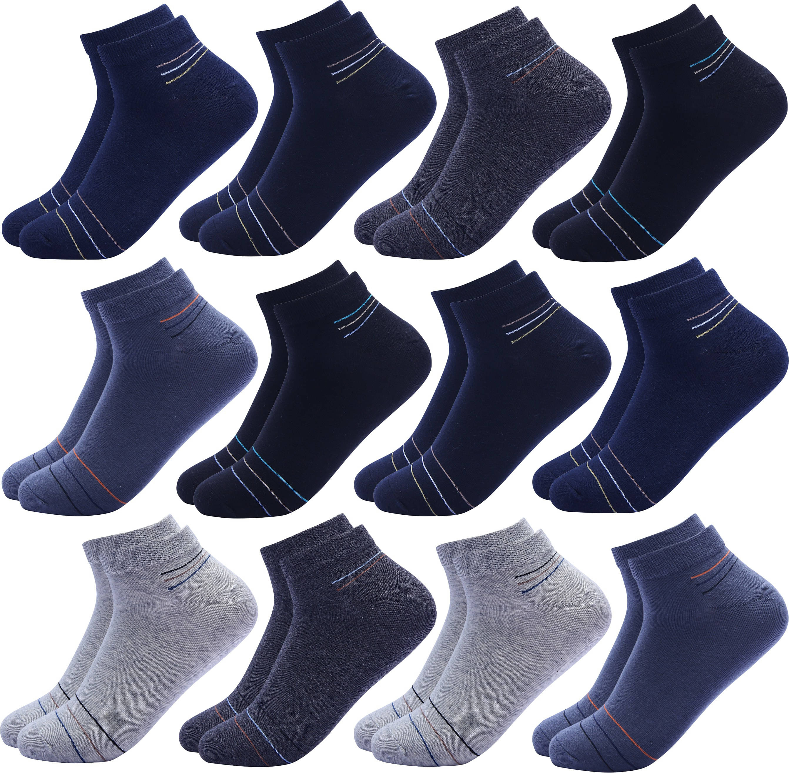PLIMA Pack of 12 Men's Cotton Blend Ankle Length Socks ( Multicolor ) PLIMA Pack of 12 Men's Cotton Blend Ankle Length Socks ( Multicolor )