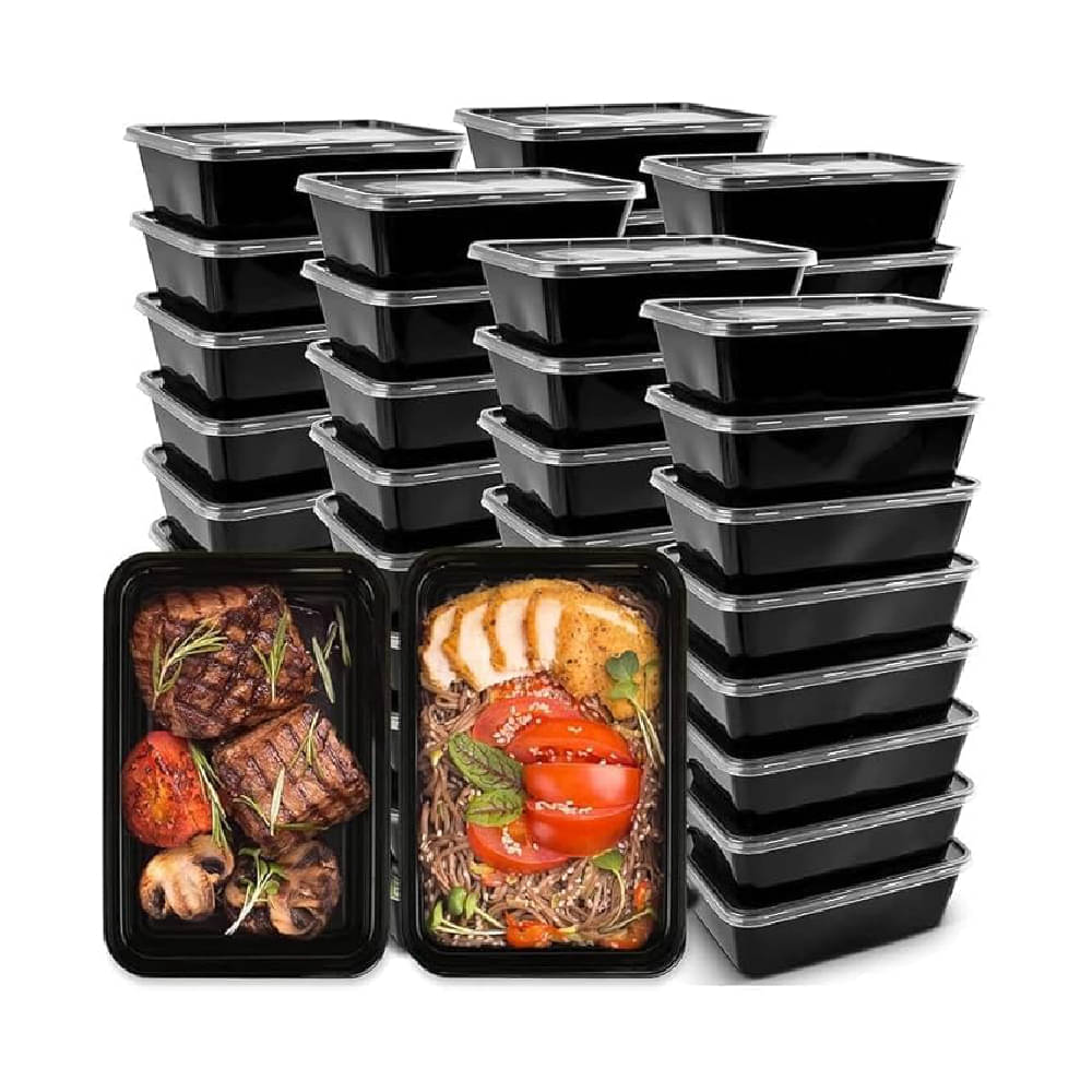     			Polypropylene Pack of 25 (750 ML) Disposable Meal Prep Container, Boxes With Lid Food Storage|Delivery|Microwave Safe|Reusable|Take Away|Freezer Safe|Black Color