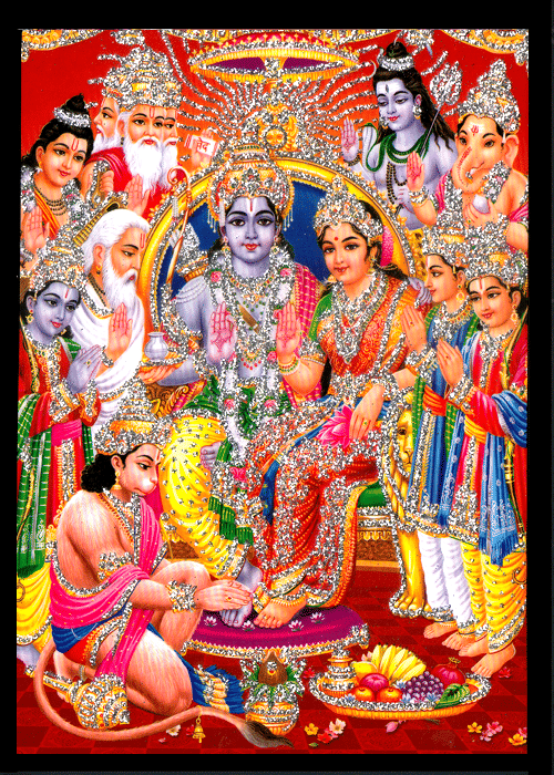     			SRI RAM DARBAR Sparkled Laminated Photo 5 (Width) x 7 (Length) inch on Wooden Base With Back Support Mount