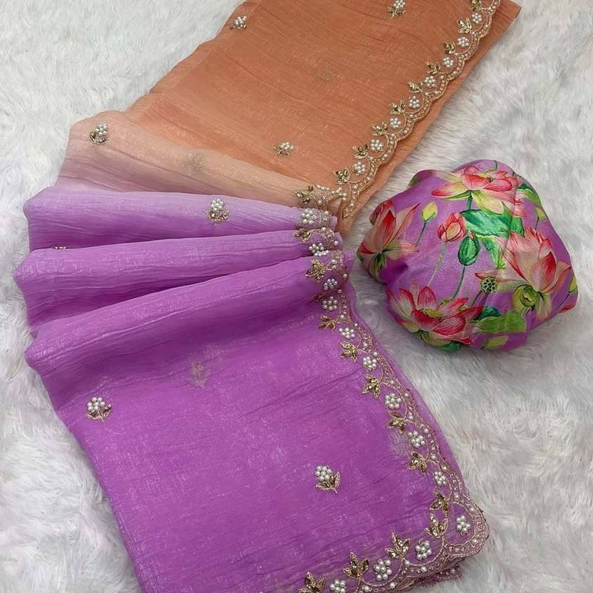     			Sanjana Silk Chanderi Embellished Chanderi saree With Unstitched Blouse Piece ( Purple )