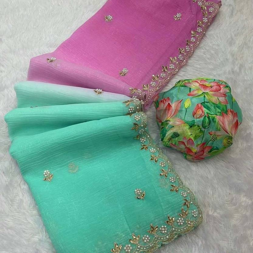     			Sanwariya Silk Chanderi Embellished Chanderi saree With Unstitched Blouse Piece ( Teal )