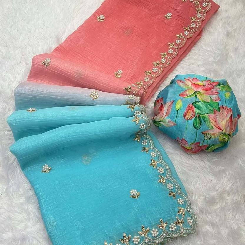     			Sanwariya Silk Chanderi Embellished Chanderi saree With Unstitched Blouse Piece ( Sky Blue )