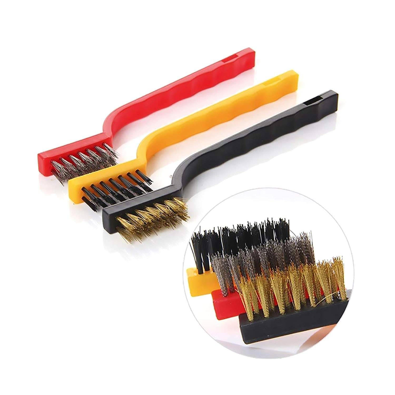     			Set of 3 Pc Mini Wire Brush Cleaning Tool Kit Brass, Nylon, Stainless Steel