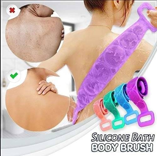     			Silicone Body Back Scrubber, Double Side Bathing Brush for Skin Deep Cleaning Massage, Dead Skin Removal Exfoliating Belt for Shower, for Men & Women (Multicolor) Pack-2