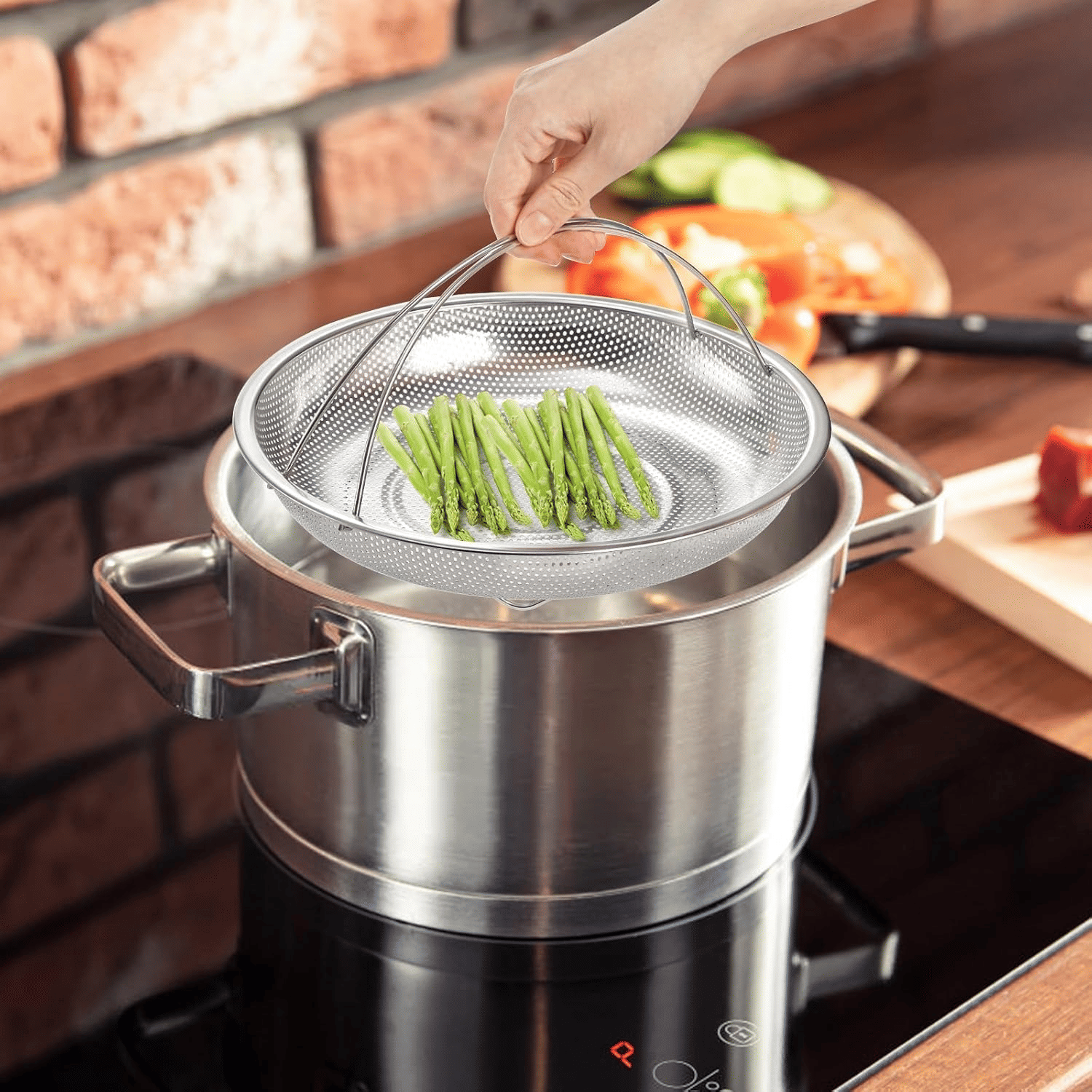     			Silver Stainless Steel Vegetable Fruit Steamer Punching Food Drain Basket ( Set of 1 )