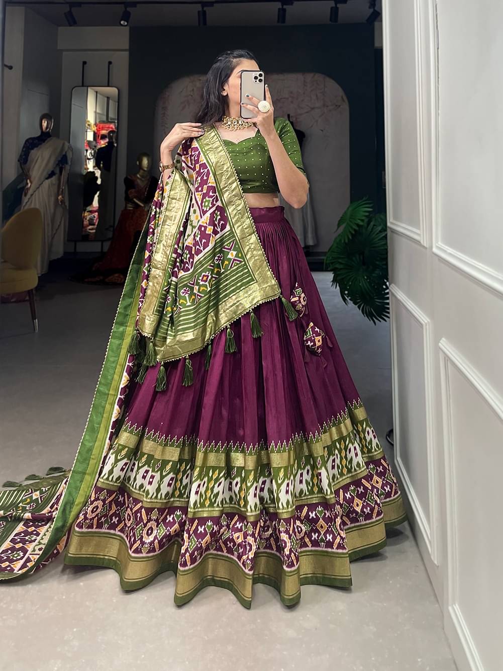 THE PRIVATE LABLE Multicolor Tussar Silk Flared Ready To Wear Lehenga     			THE PRIVATE LABLE Multicolor Tussar Silk Flared Ready To Wear Lehenga