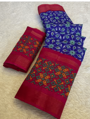     			VAANISRI Cotton Printed Regular Saree With Unstitched Blouse Piece ( Blue )