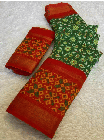     			VAANISRI Cotton Silk Printed Regular Saree With Unstitched Blouse Piece ( Green )