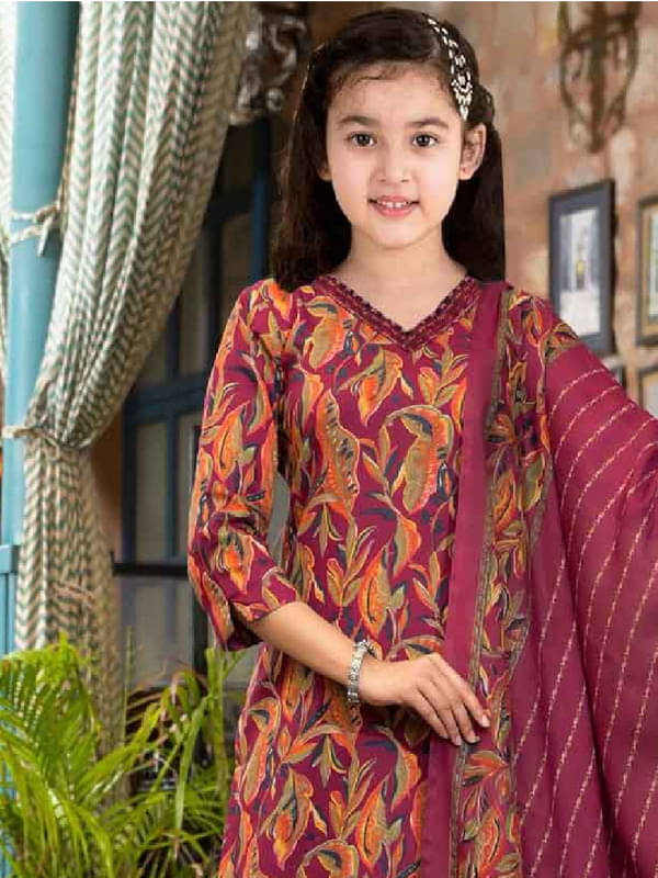 Various Vault Girls Cotton Blend Kurti with Salwar ( Pack of 1 , Maroon ) Various Vault Girls Cotton Blend Kurti with Salwar ( Pack of 1 , Maroon )