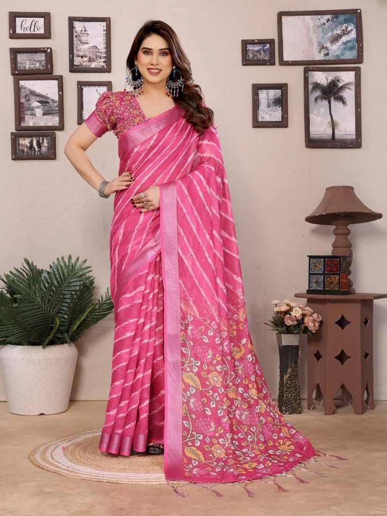 Vastukala Cotton Silk Woven Banarasi saree With Unstitched Blouse Piece ( Pink ) Vastukala Cotton Silk Woven Banarasi saree With Unstitched Blouse Piece ( Pink )