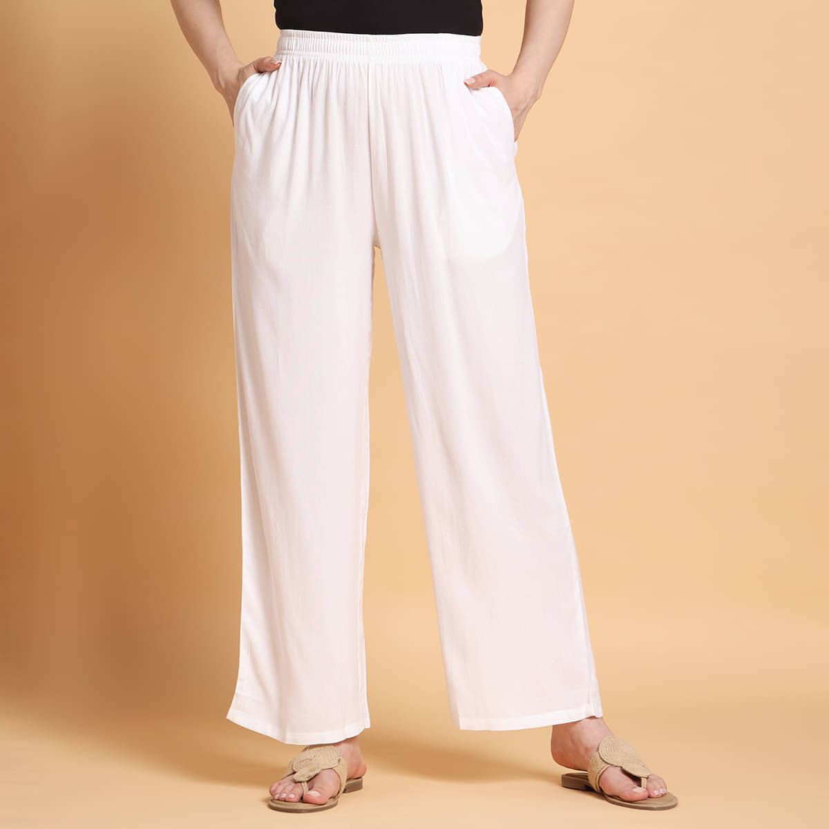     			Vivika Women Rayon Solid Palazzos ( White )