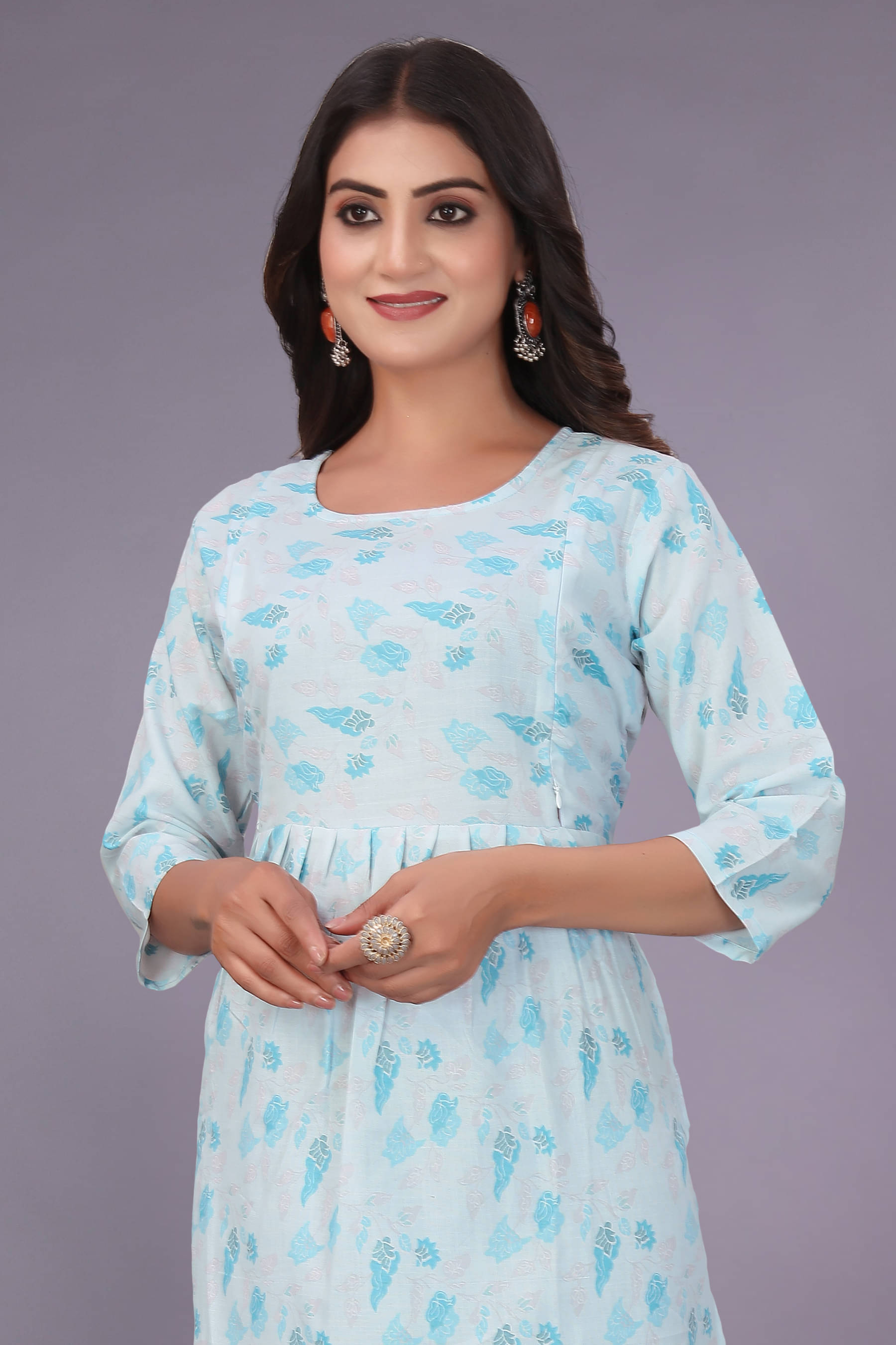 Zsavo Women Cotton Printed A-line Kurti ( Blue )     			Zsavo Women Cotton Printed A-line Kurti ( Blue )
