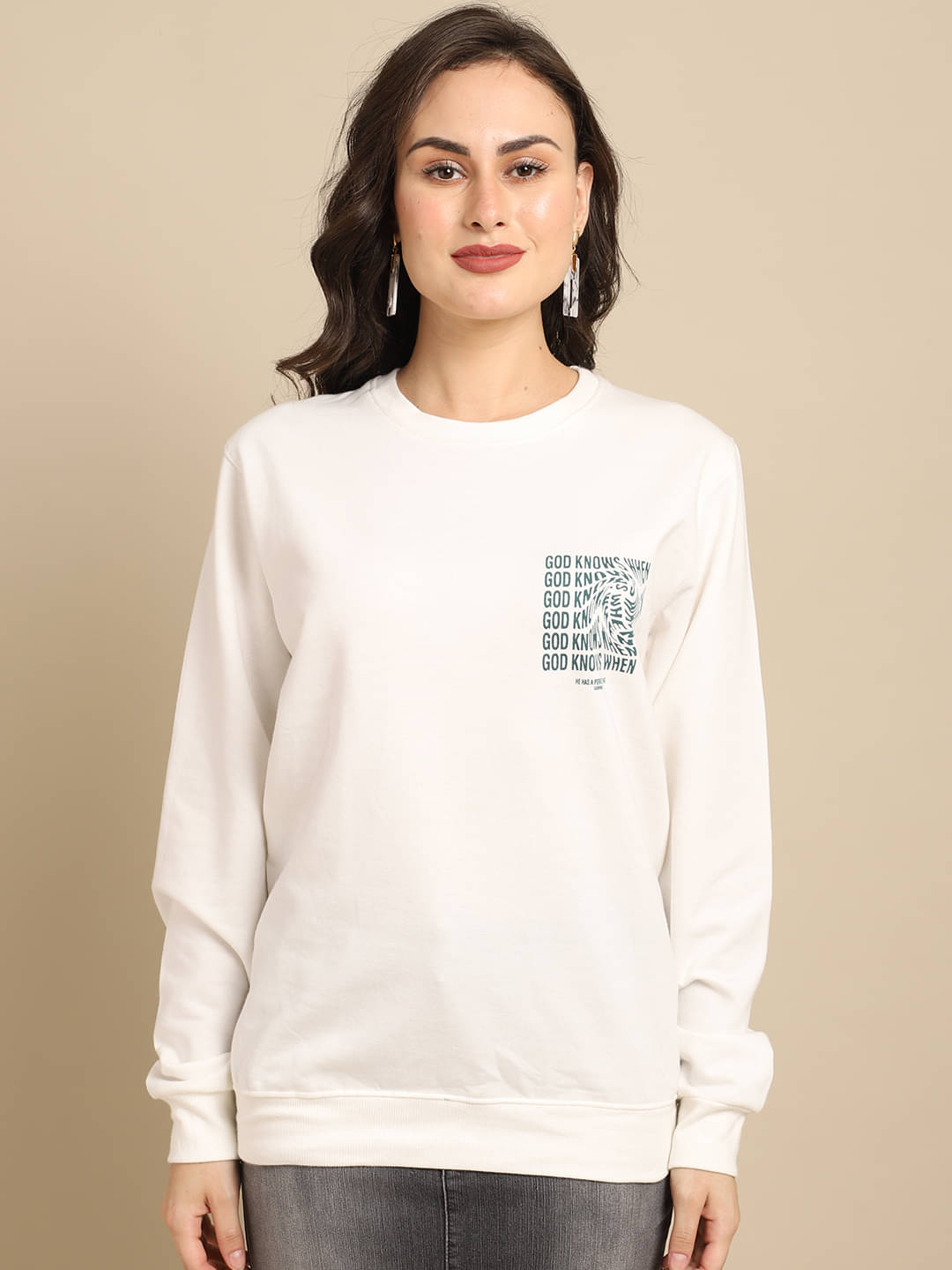 7 ISLANDS Fleece Women's Non Hooded Sweatshirt ( White ) 7 ISLANDS Fleece Women's Non Hooded Sweatshirt ( White )
