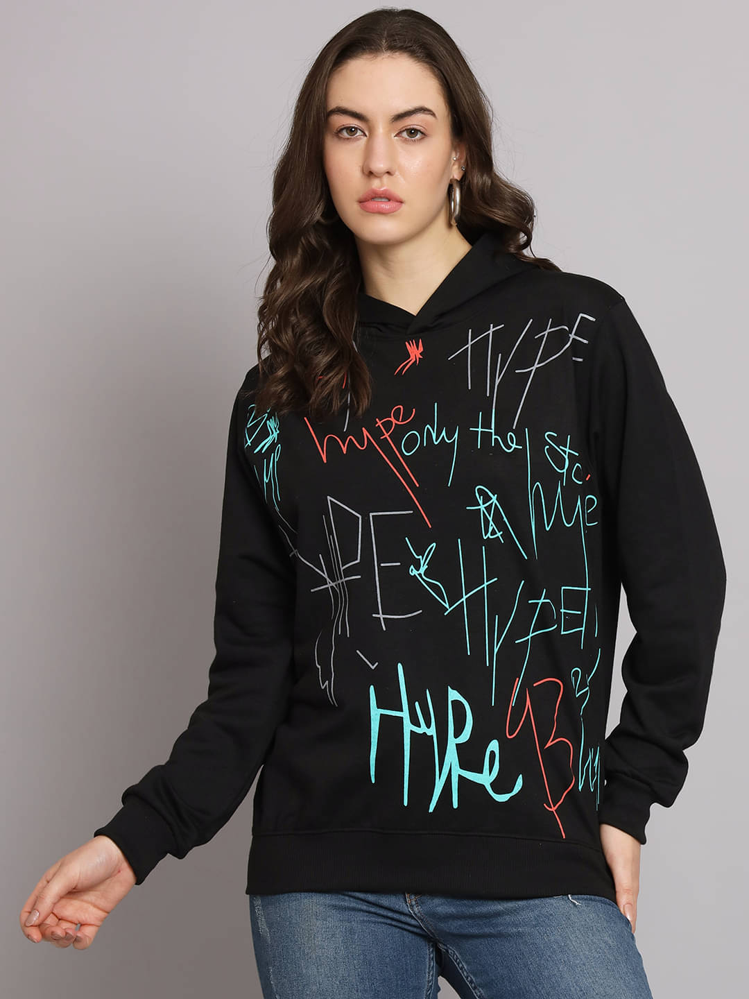     			7 ISLANDS Fleece Women's Hooded Sweatshirt ( Black )