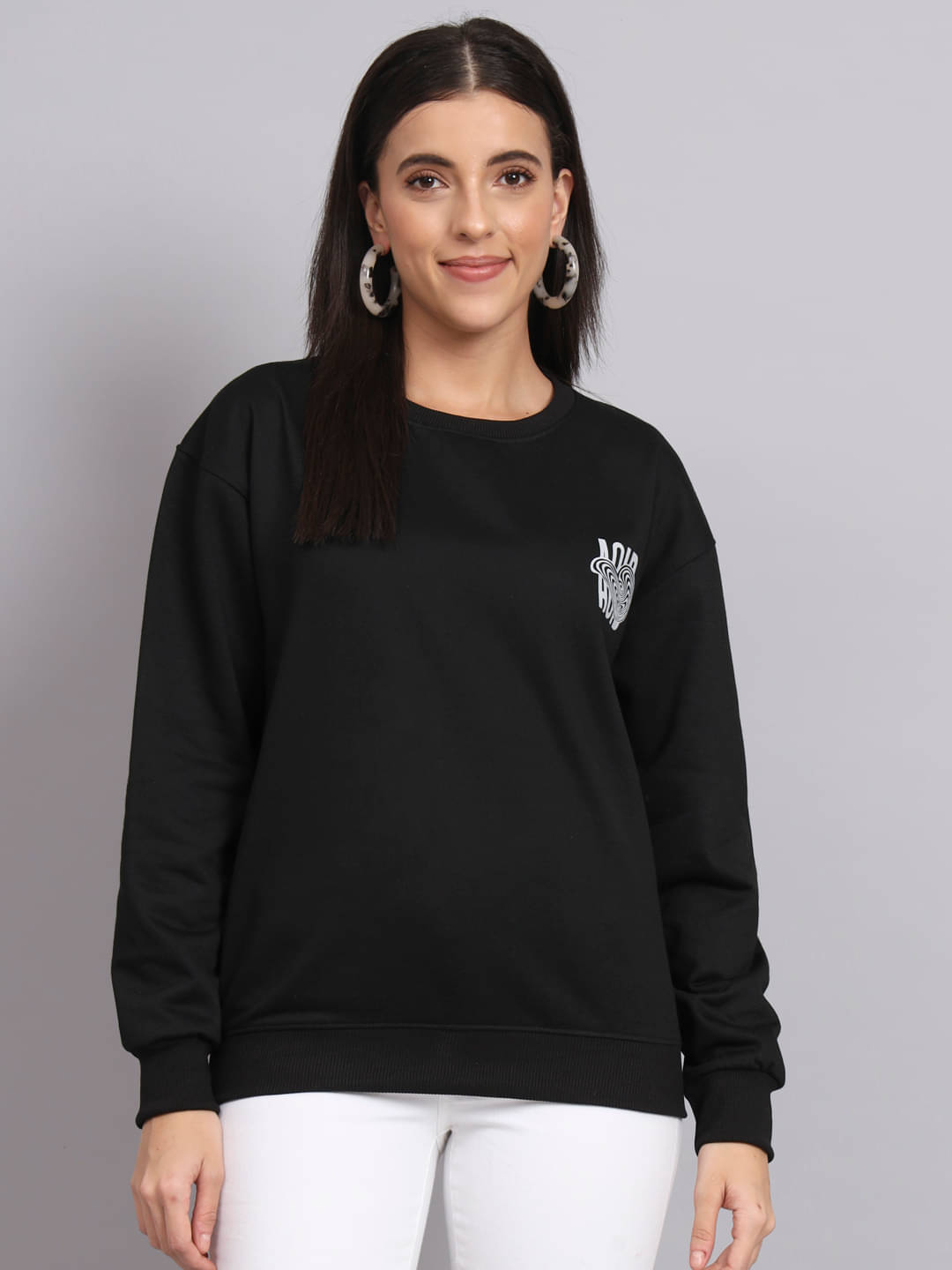     			7 ISLANDS Fleece Women's Non Hooded Sweatshirt ( Black )