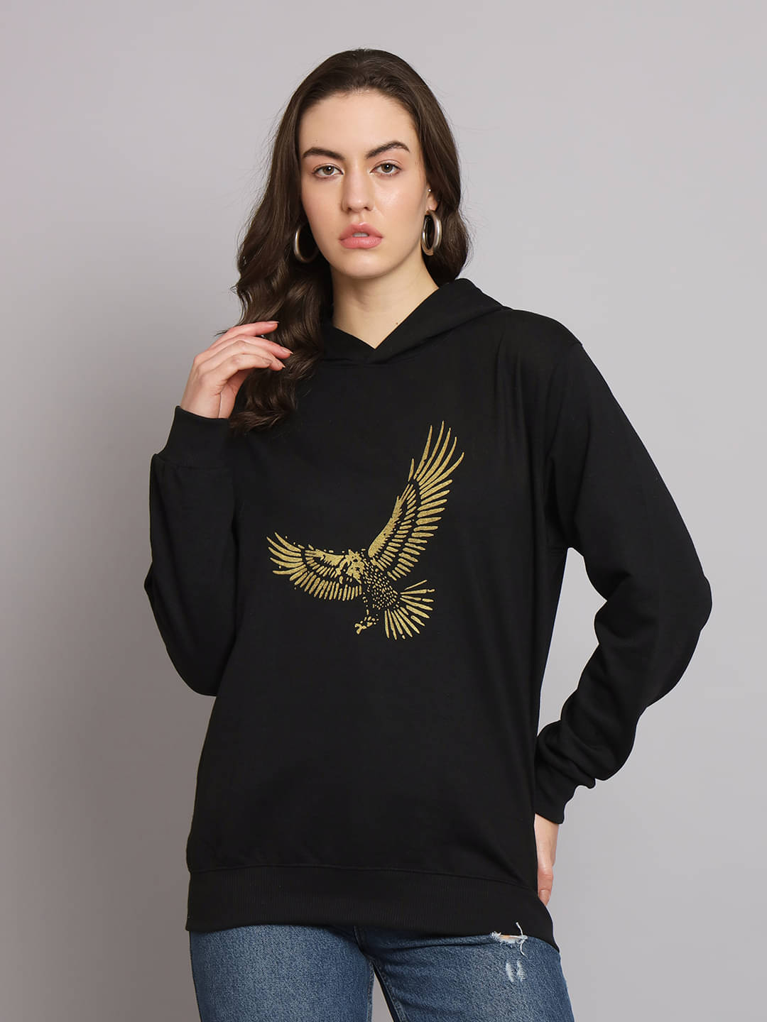     			7 ISLANDS Fleece Women's Hooded Sweatshirt ( Black )