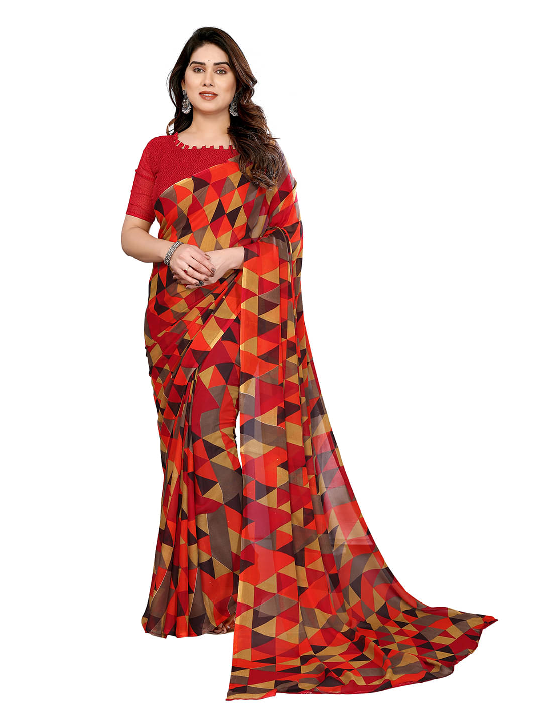 ANAND SAREES Georgette Printed Ilkal Saree With Unstitched Blouse Piece ( RED ) ANAND SAREES Georgette Printed Ilkal Saree With Unstitched Blouse Piece ( RED )