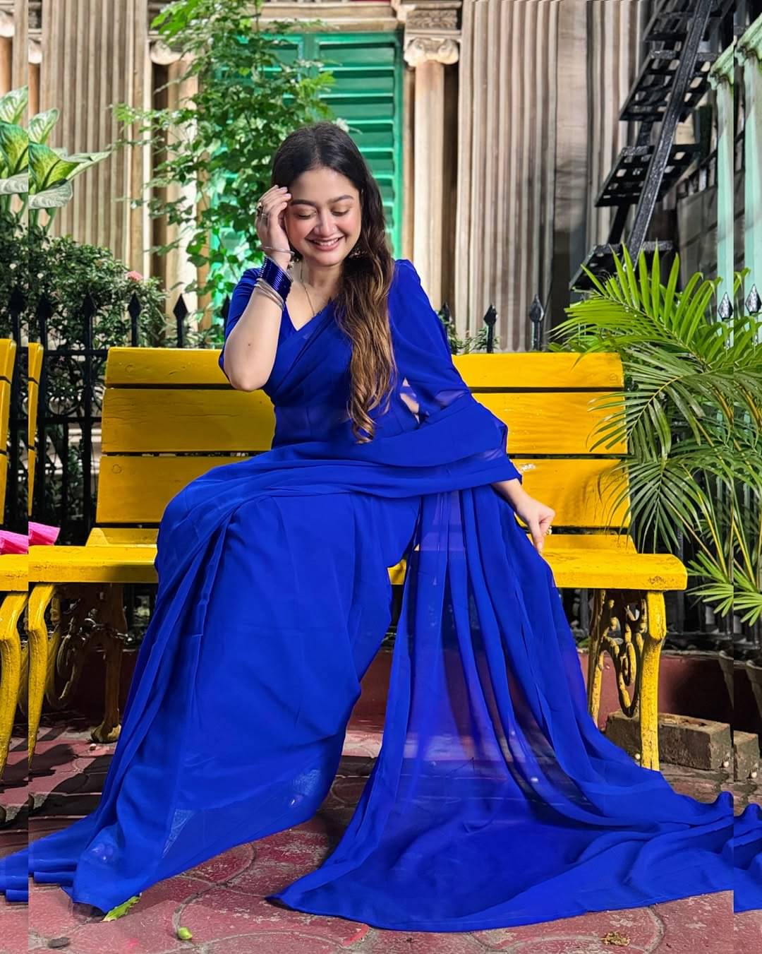 ANAND SAREES Georgette Solid Kasavu Saree With Unstitched Blouse Piece ( Blue ) ANAND SAREES Georgette Solid Kasavu Saree With Unstitched Blouse Piece ( Blue )