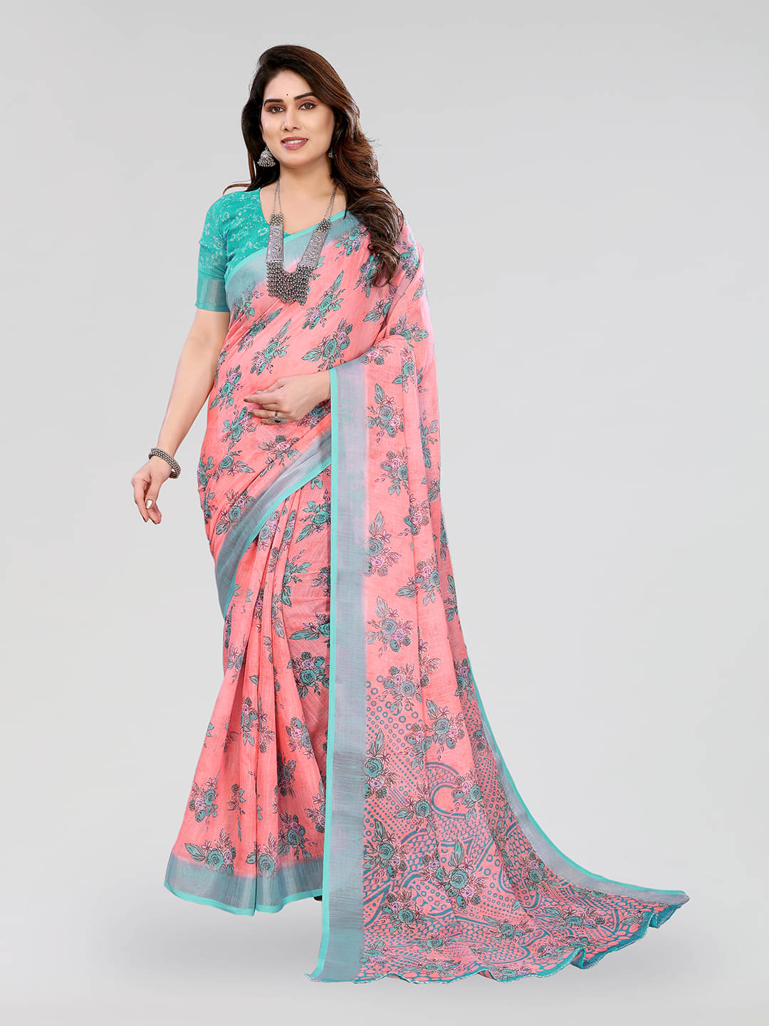     			ANAND SAREES Linen Printed Ilkal Saree With Unstitched Blouse Piece ( PINK )