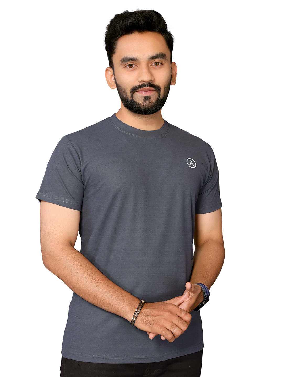 ANAND Men Polyester Regular Fit Solid T-Shirt ( DARK GREY )     			ANAND Men Polyester Regular Fit Solid T-Shirt ( DARK GREY )
