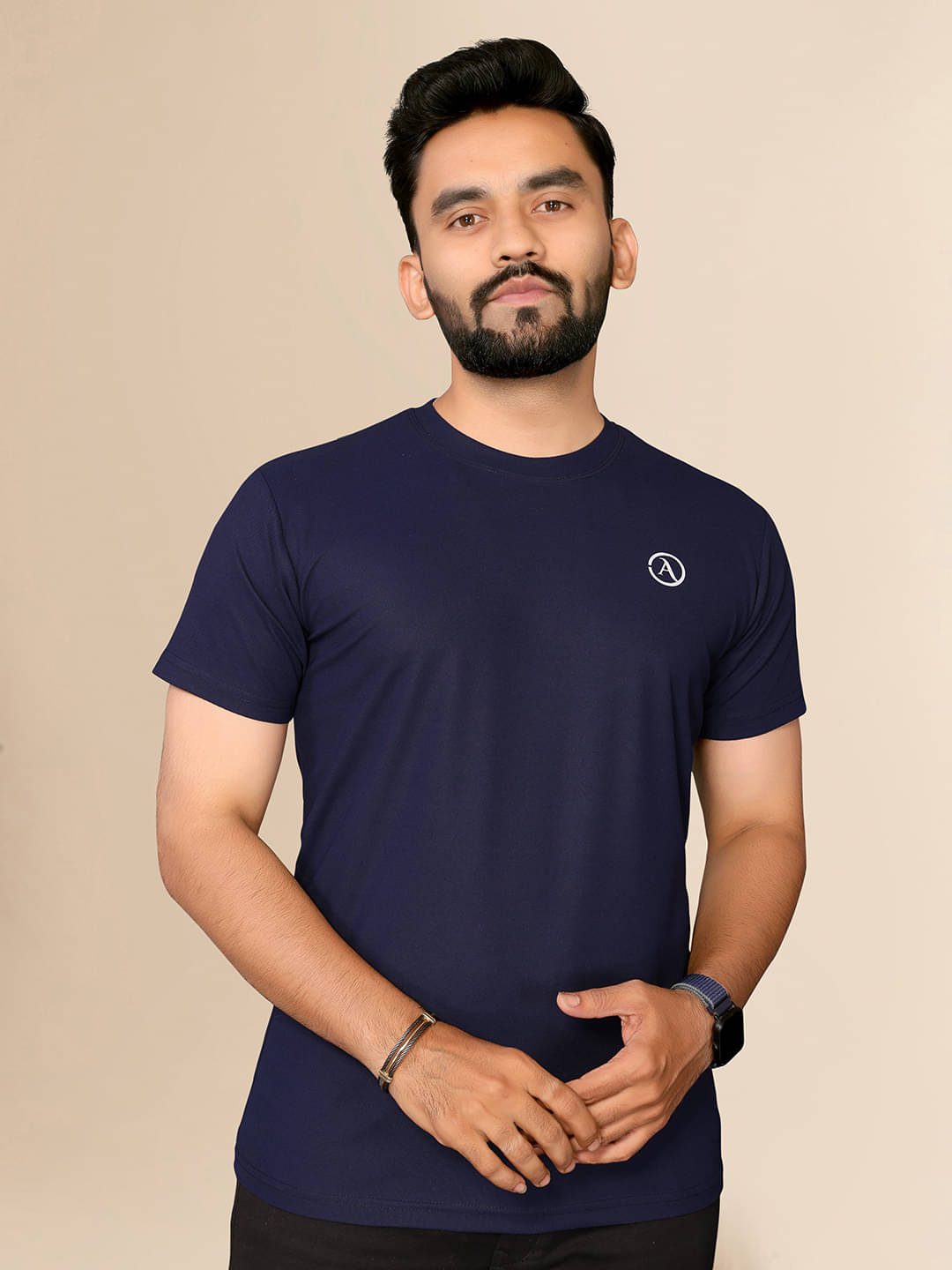     			ANAND SAREES Men Polyester Regular Fit Solid T-Shirt ( NAVY BLUE )