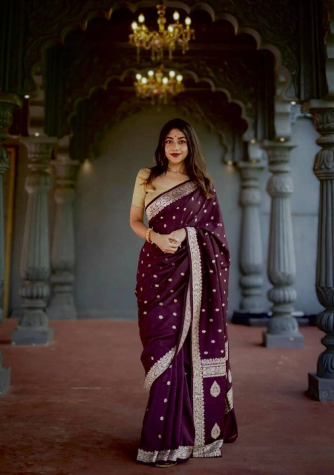     			Flosive Art Silk Striped Banarasi saree With Unstitched Blouse Piece ( Purple )