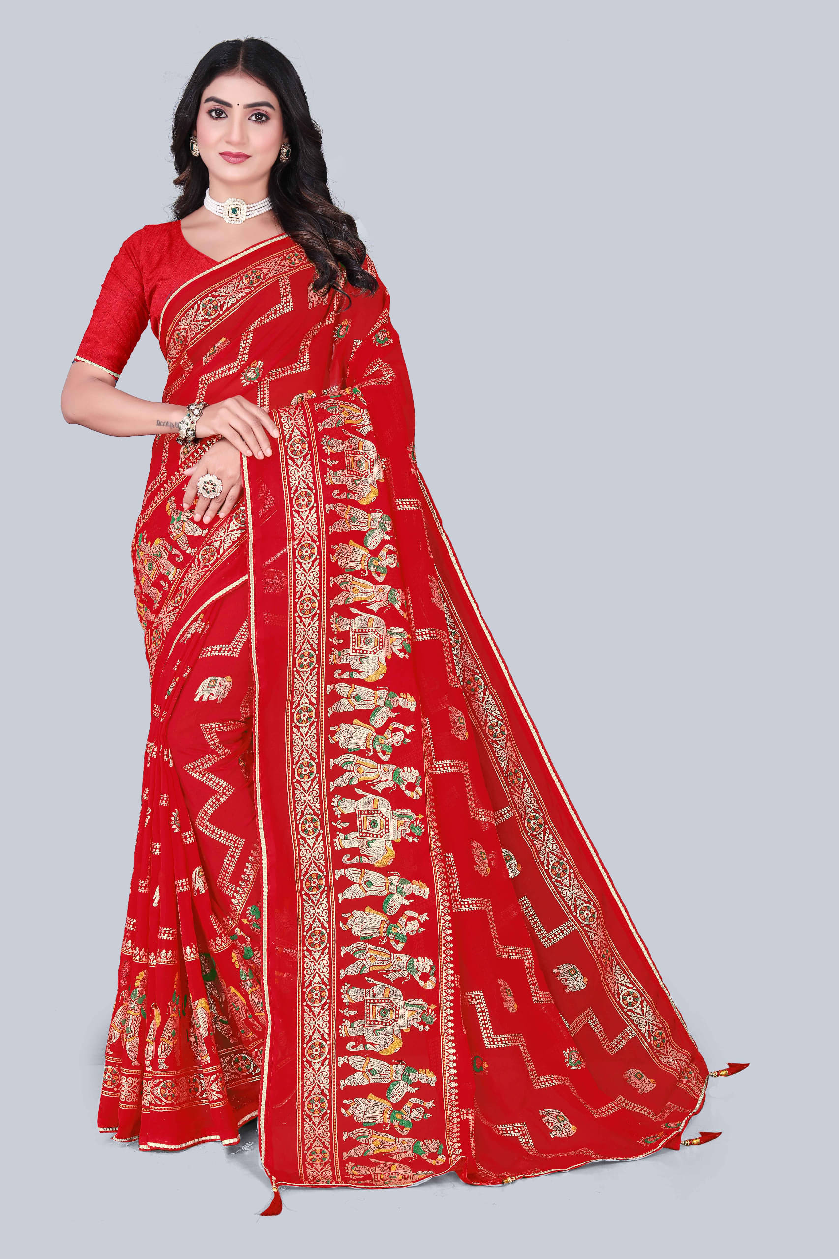     			GENRIC 01 Georgette Printed Regular Saree With Unstitched Blouse Piece ( Red )