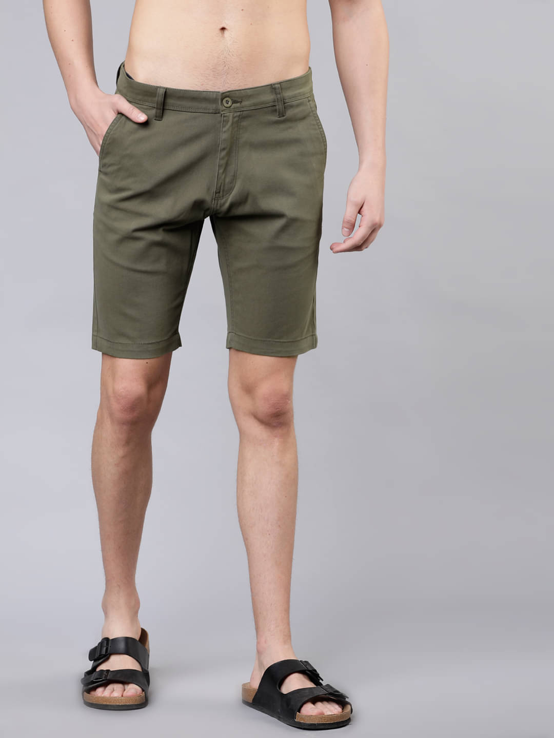 Highlander Olive Cotton Blend Men's Chino Shorts ( Pack of 1 ) Highlander Olive Cotton Blend Men's Chino Shorts ( Pack of 1 )