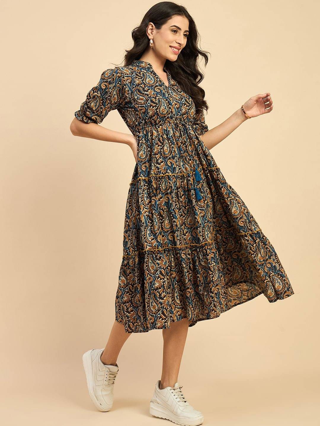     			JASH CREATION Women Crepe Printed Fit & Flare Dress ( Yellow )