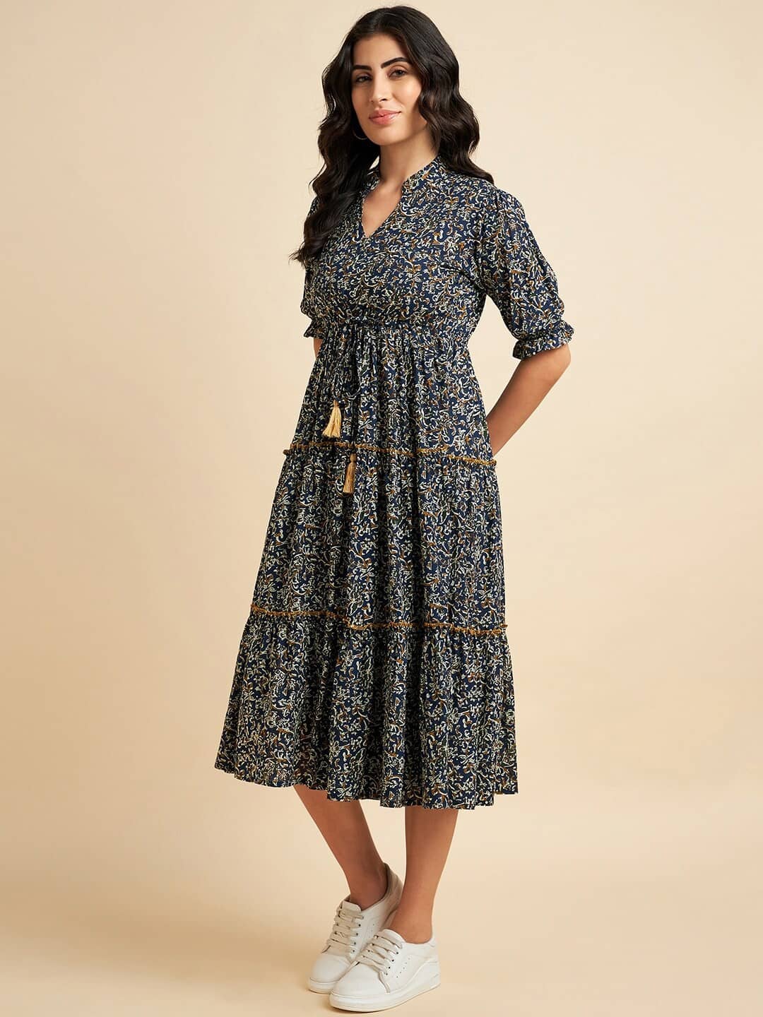JASH CREATION Women Crepe Printed Fit & Flare Dress ( Brown )