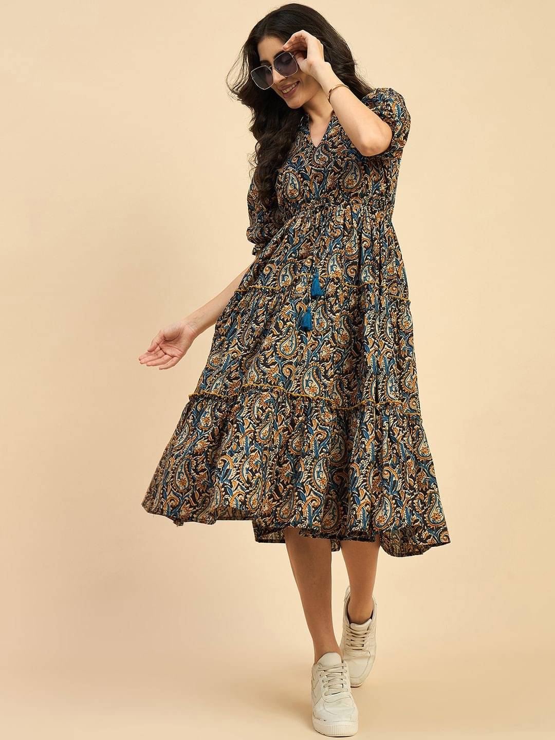    			JASH CREATION Women Crepe Printed Fit & Flare Dress ( Yellow )