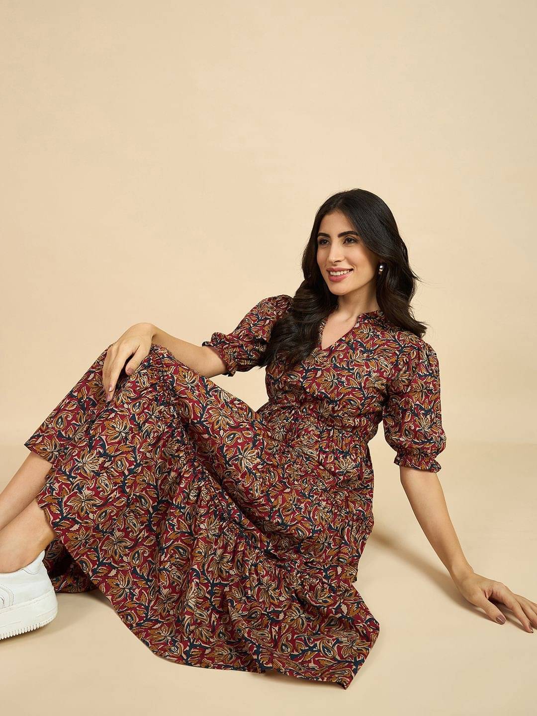    			JASH CREATION Women Crepe Printed Fit & Flare Dress ( Brown )