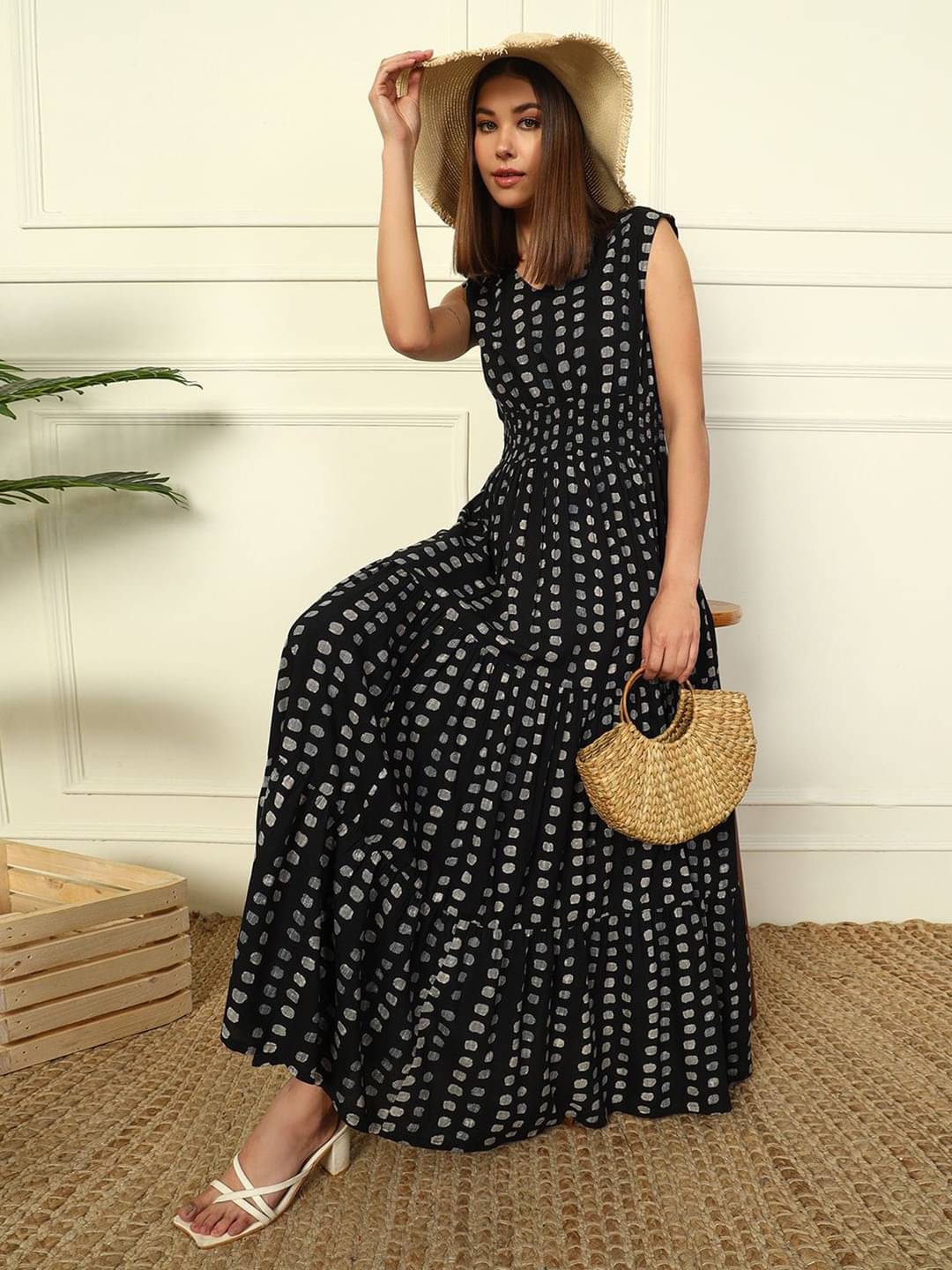 JASH CREATION Women Crepe Printed Fit & Flare Dress ( Black ) JASH CREATION Women Crepe Printed Fit & Flare Dress ( Black )