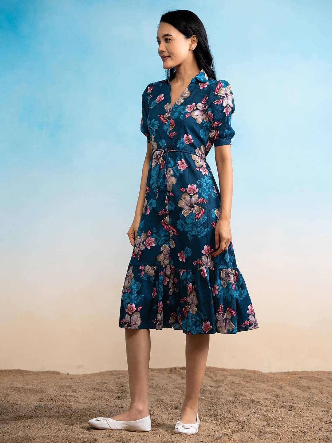     			JASH CREATION Women Crepe Printed Fit & Flare Dress ( Blue )