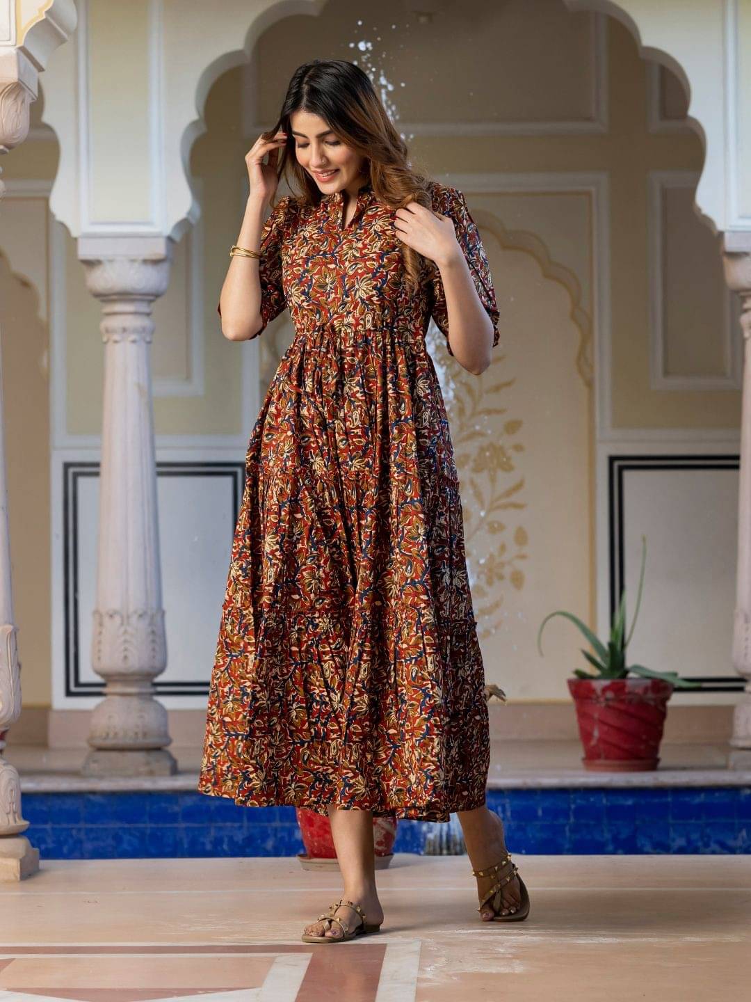     			JASH CREATION Women Crepe Printed Fit & Flare Dress ( Brown )