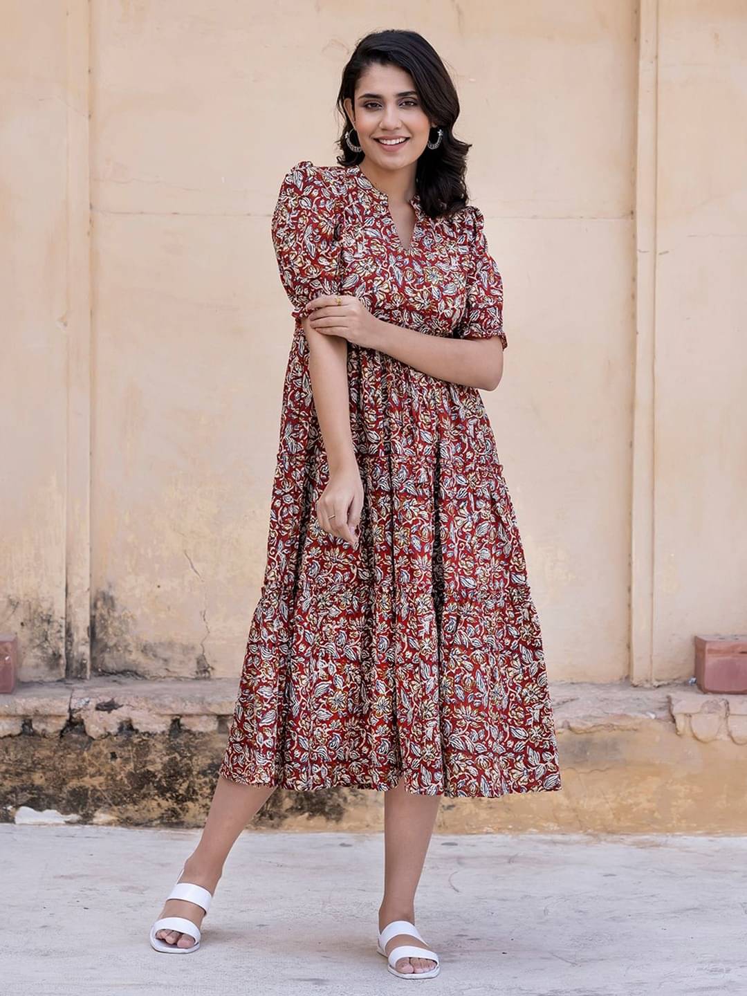     			JASH CREATION Women Crepe Printed Fit & Flare Dress ( Brown )