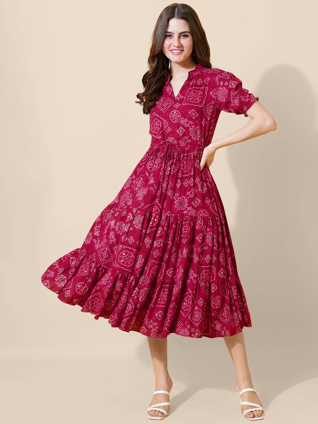JASH CREATION Women Crepe Printed Fit & Flare Dress ( Pink ) JASH CREATION Women Crepe Printed Fit & Flare Dress ( Pink )