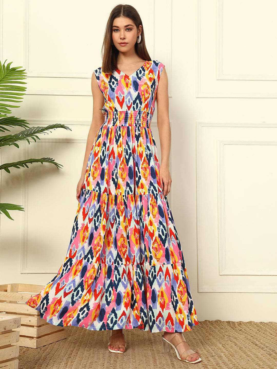 JASH CREATION Women Crepe Printed Fit & Flare Dress ( Multicolor ) JASH CREATION Women Crepe Printed Fit & Flare Dress ( Multicolor )