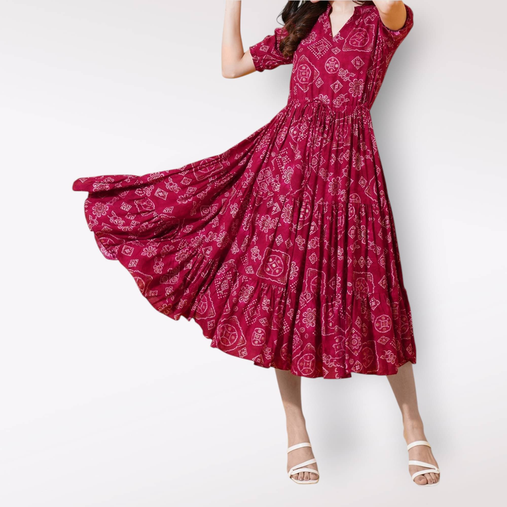     			JASH CREATION Women Crepe Printed Fit & Flare Dress ( Pink )