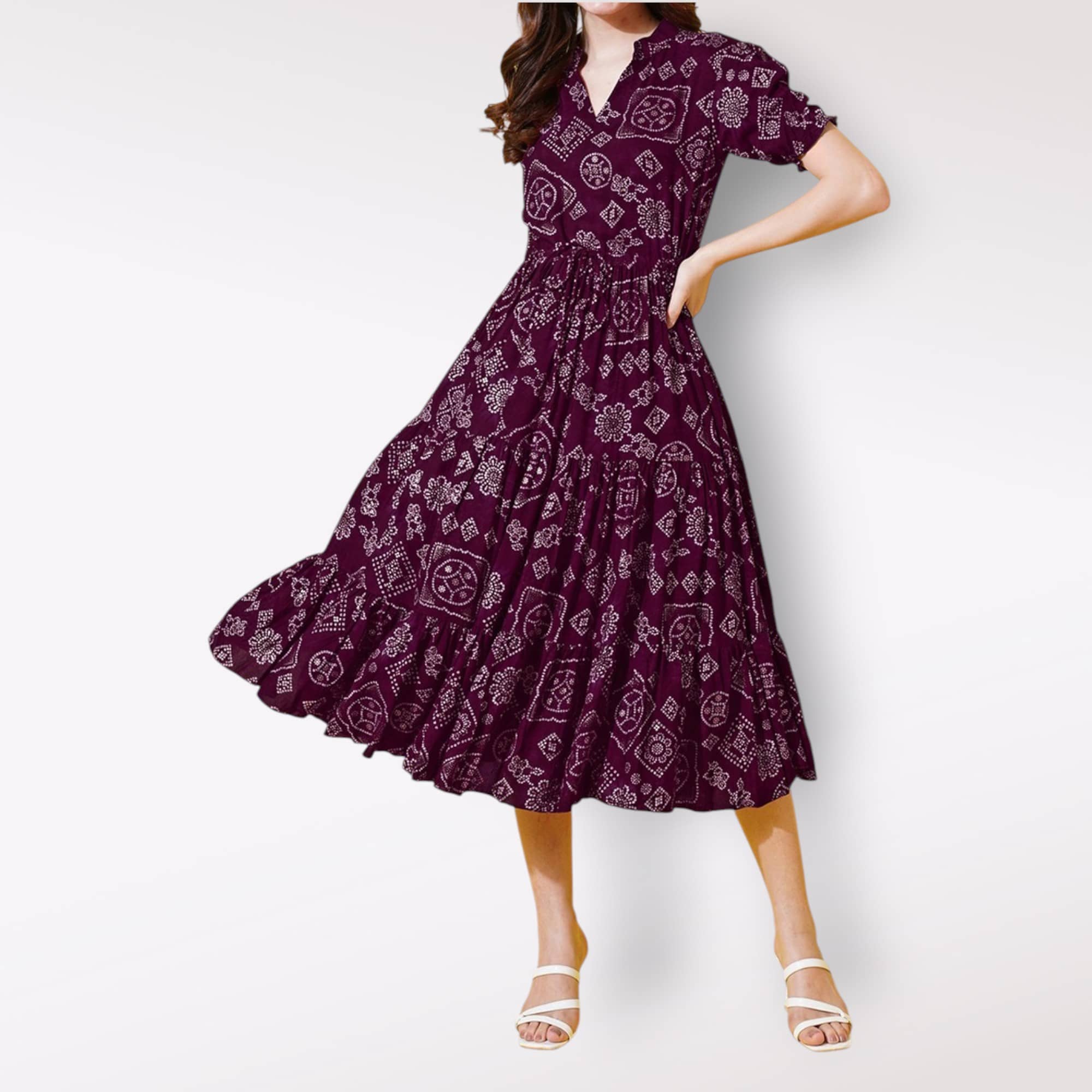 JASH CREATION Women Crepe Printed Fit & Flare Dress ( Purple )