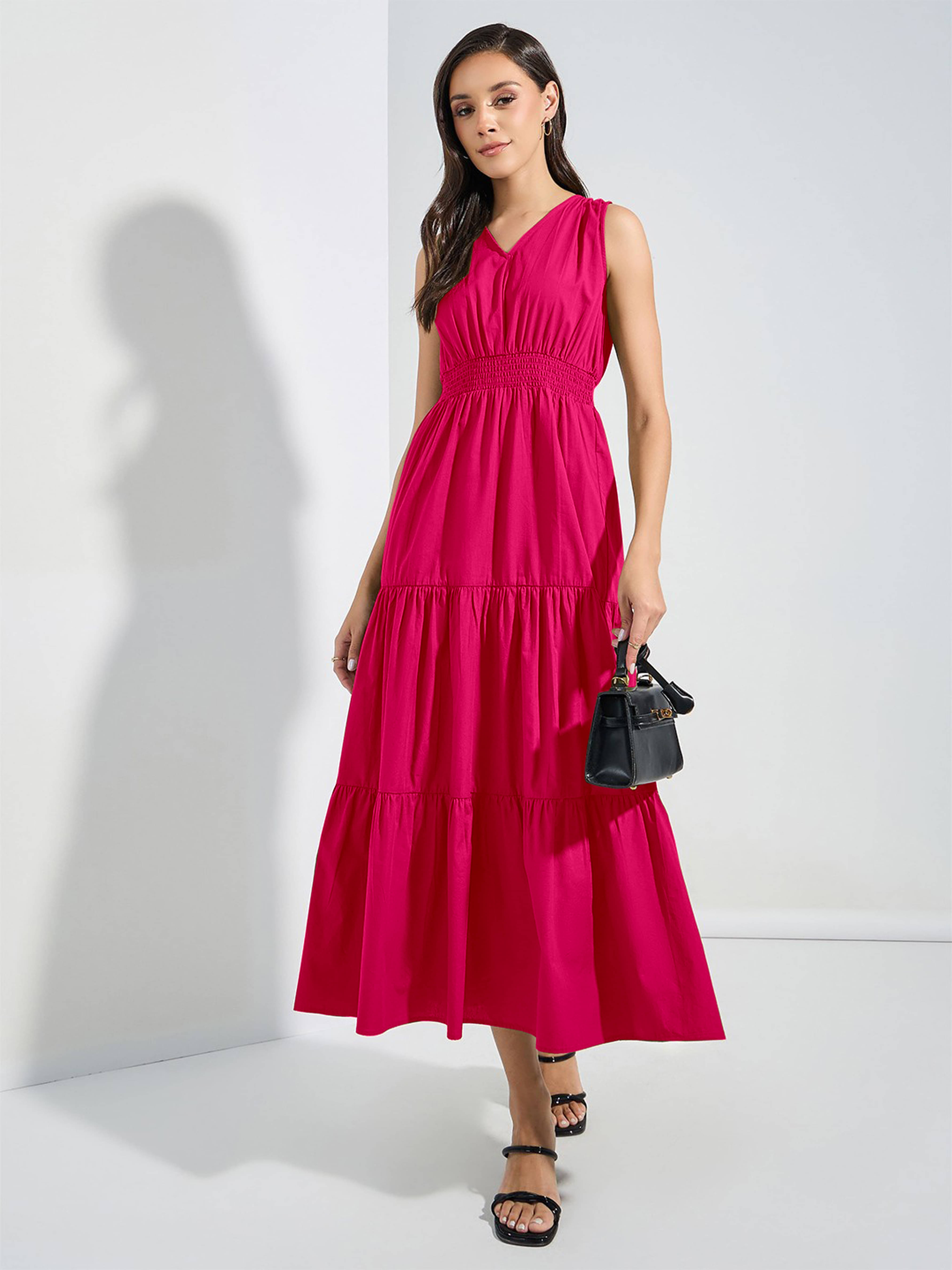     			JASH CREATION Women Crepe Solid Fit & Flare Dress ( Pink )