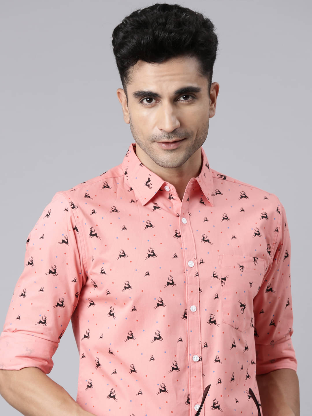     			Joven 100% Cotton Regular Fit Printed Full Sleeves Men's Casual Shirt - Pink ( Pack of 1 )