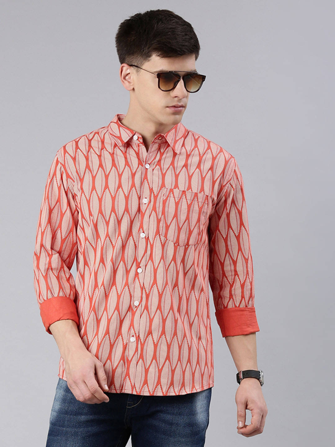 Joven 100% Cotton Regular Fit Printed Full Sleeves Men's Casual Shirt - Orange ( Pack of 1 ) Joven 100% Cotton Regular Fit Printed Full Sleeves Men's Casual Shirt - Orange ( Pack of 1 )