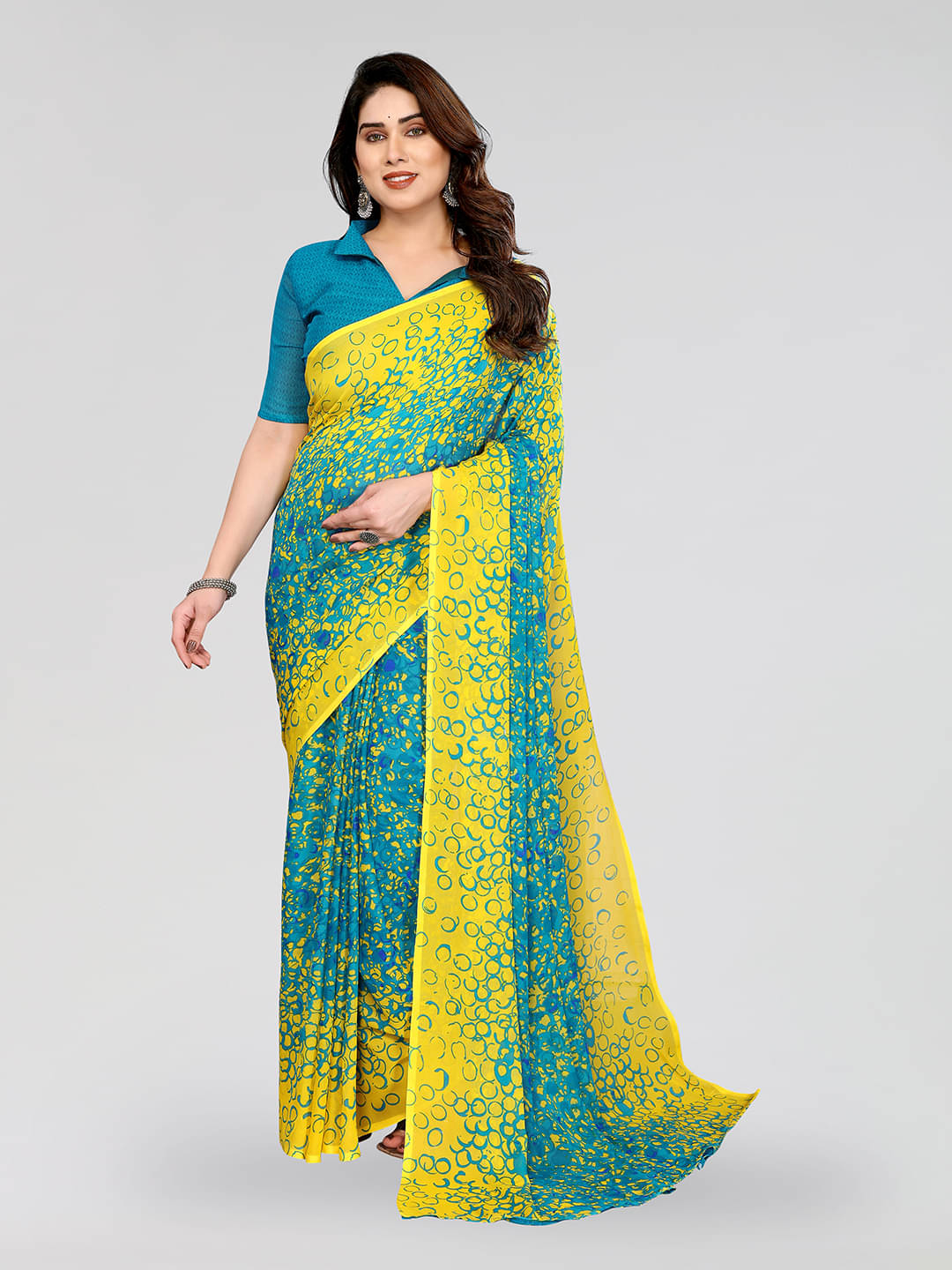     			Kashvi Sarees Georgette Printed Ilkal Saree With Unstitched Blouse Piece ( YELLOW )