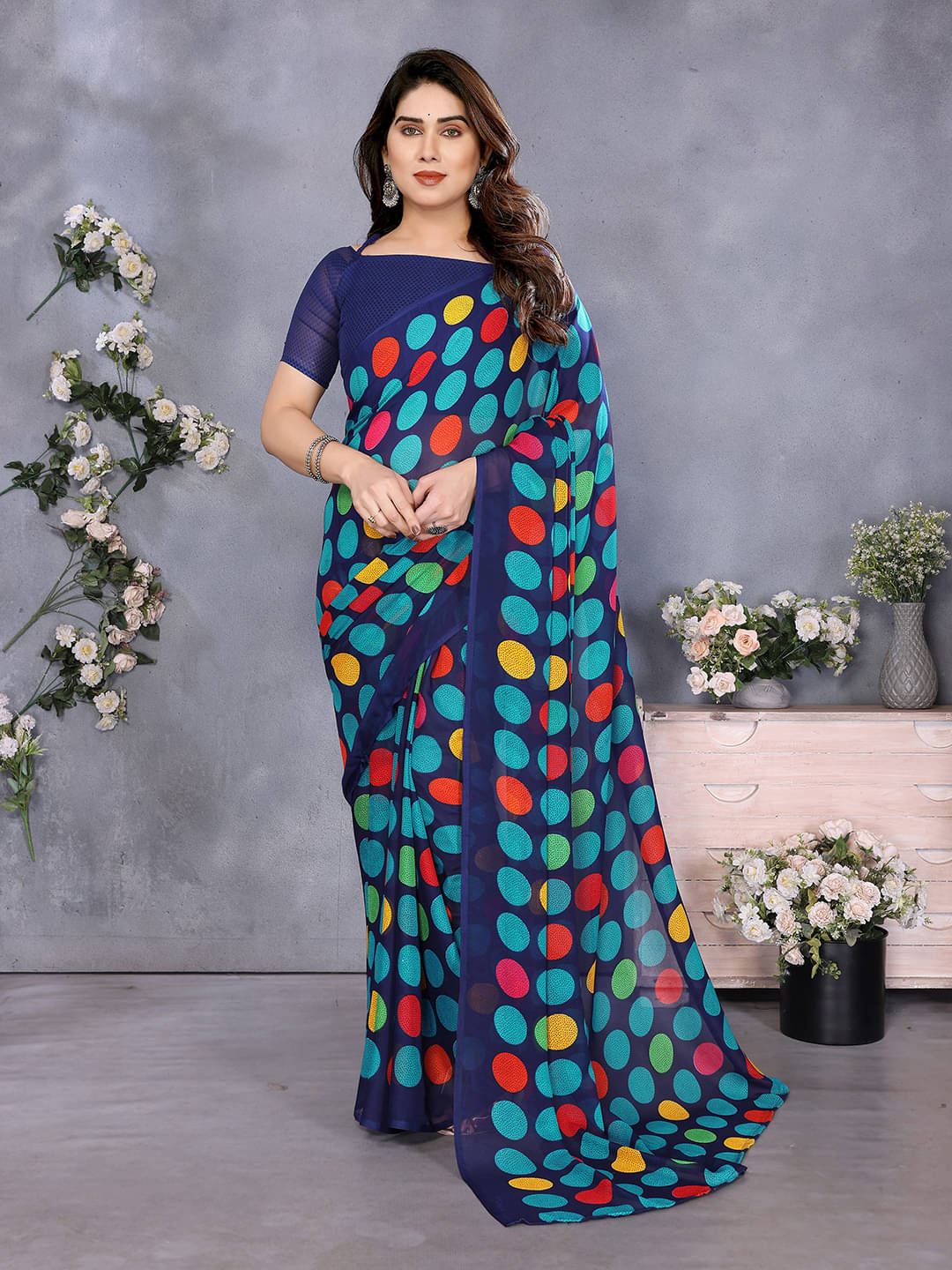 Kashvi Sarees Georgette Printed Ilkal Saree With Unstitched Blouse Piece ( BLUE )     			Kashvi Sarees Georgette Printed Ilkal Saree With Unstitched Blouse Piece ( BLUE )