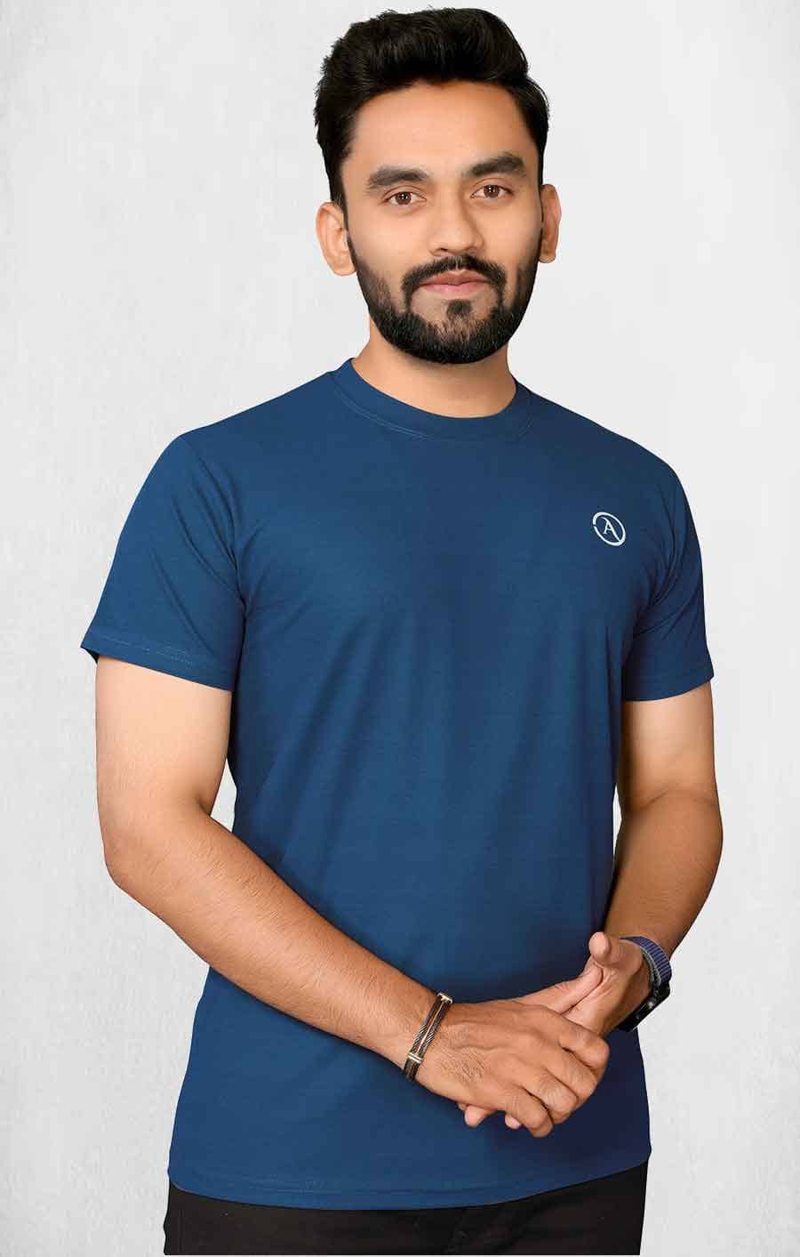 Kashvi Men Polyester Regular Fit Solid T-Shirt ( Blue )
