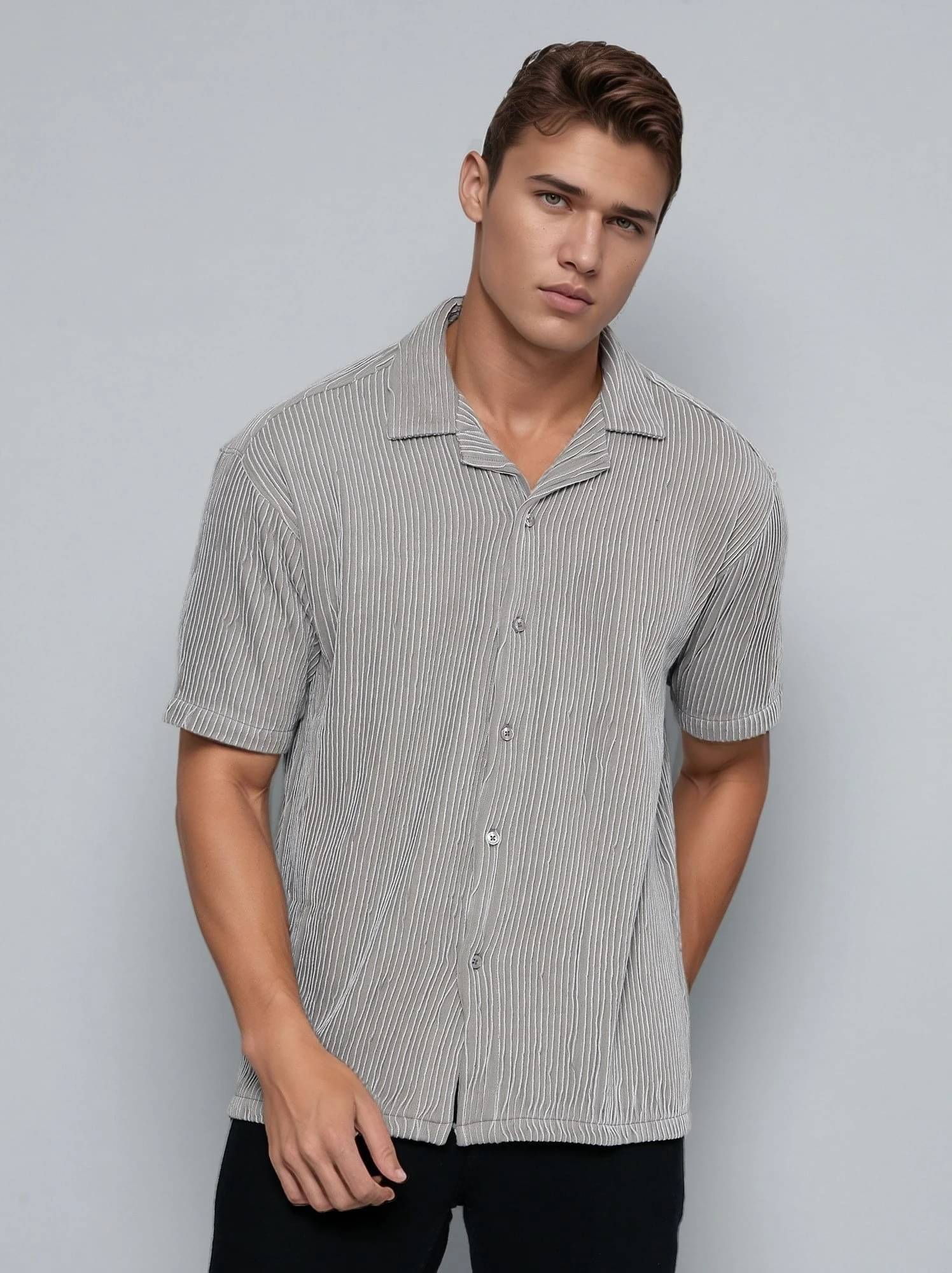 Maniac Cotton Blend Oversized Fit Self Design Half Sleeves Men's Casual Shirt - Grey ( Pack of 1 ) Maniac Cotton Blend Oversized Fit Self Design Half Sleeves Men's Casual Shirt - Grey ( Pack of 1 )